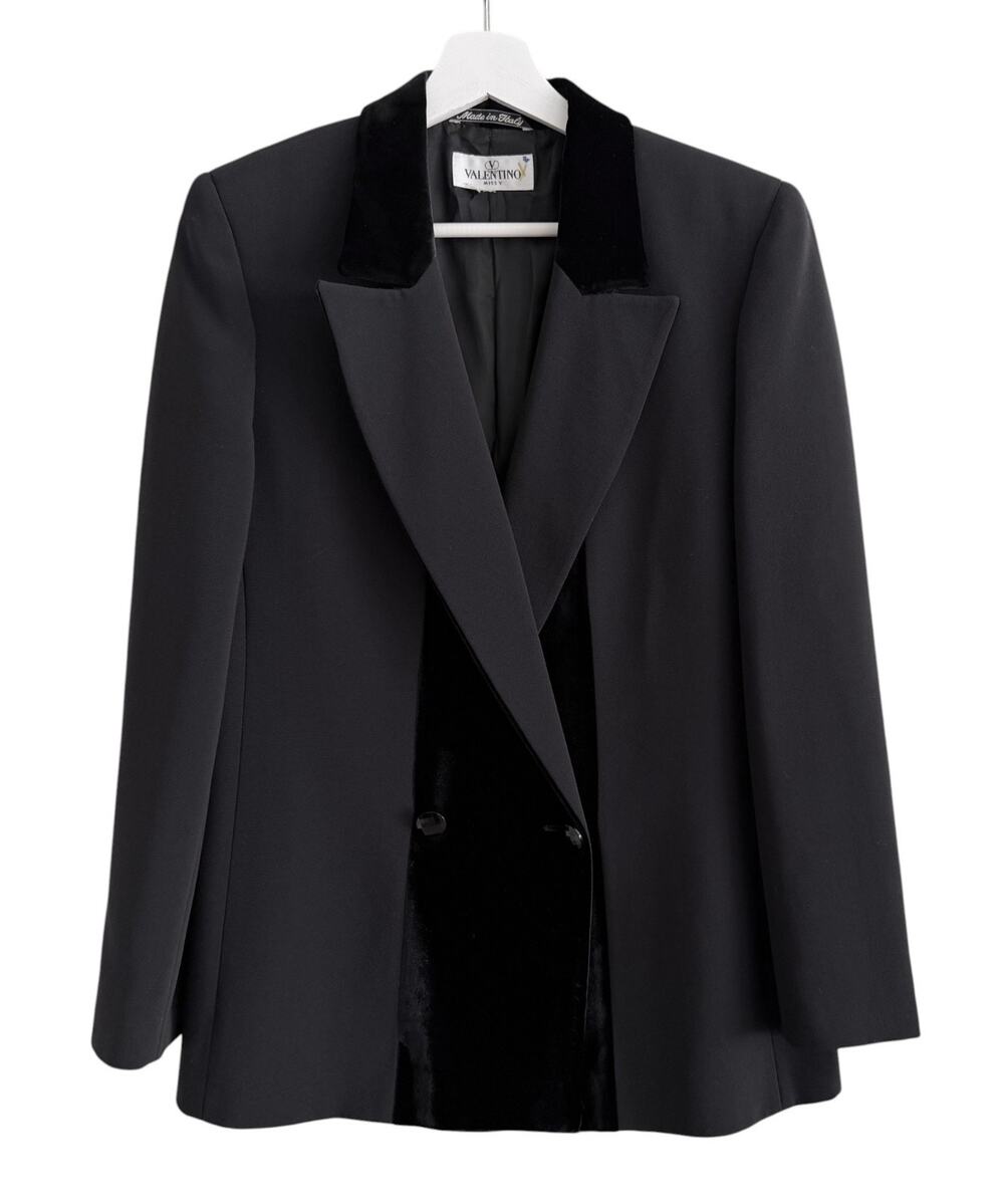 Valentino Miss V Vintage Blazer Wool Silk Velvet Double Breasted Tuxedo Jacket